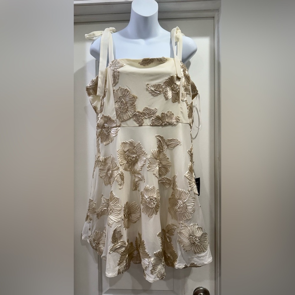 🆕🆕 Lulus Truly Inspiring Ivory Mesh Floral Mini Dress Size XL Prom Wedding Party
